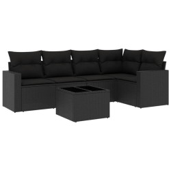 vidaXL Set de sofás de jardín 6 piezas y cojines ratán sintético negro