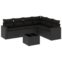 vidaXL Set de comedor de jardín 7 pzas y cojines ratán sintético negro