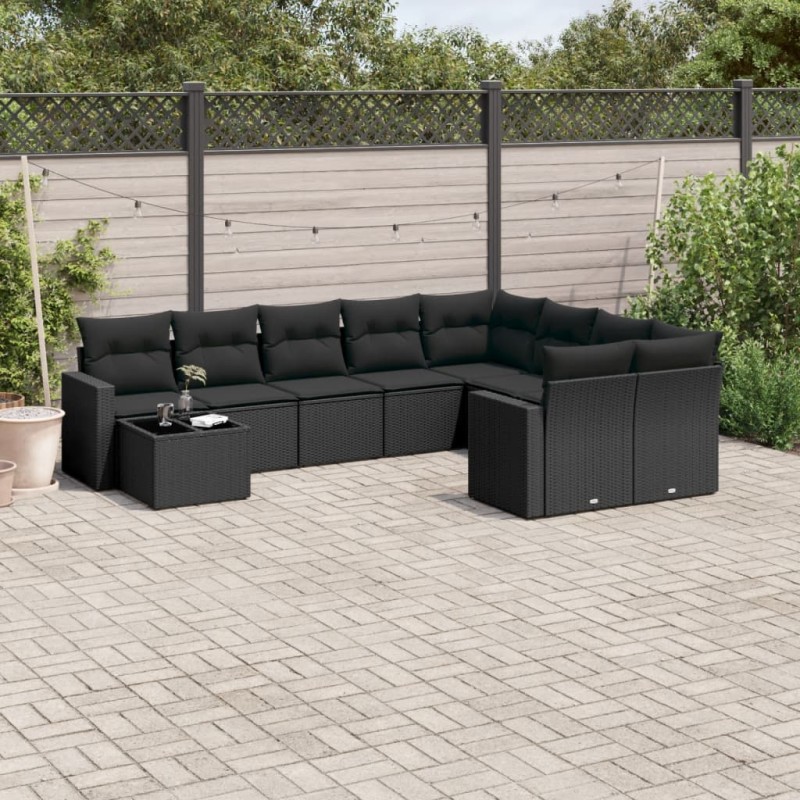 vidaXL Set de sofás de jardín 10 pzas cojines ratán sintético negro vidaXL Set de sofás de jardín 10 pzas cojines ratán sintético negro
