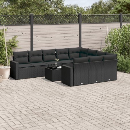 vidaXL Set de sofás de jardín 11 pzas y cojines ratán sintético negro