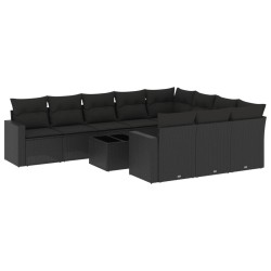 vidaXL Set de sofás de jardín 11 pzas y cojines ratán sintético negro