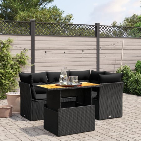 vidaXL Set de muebles de jardín 5 pzas y cojines ratán sintético negro