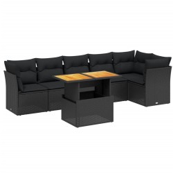 vidaXL Set de comedor de jardín 7 pzas y cojines ratán sintético negro