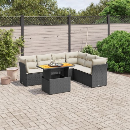 vidaXL Set de comedor de jardín 7 pzas y cojines ratán sintético negro