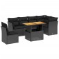 vidaXL Set de comedor de jardín 7 pzas y cojines ratán sintético negro