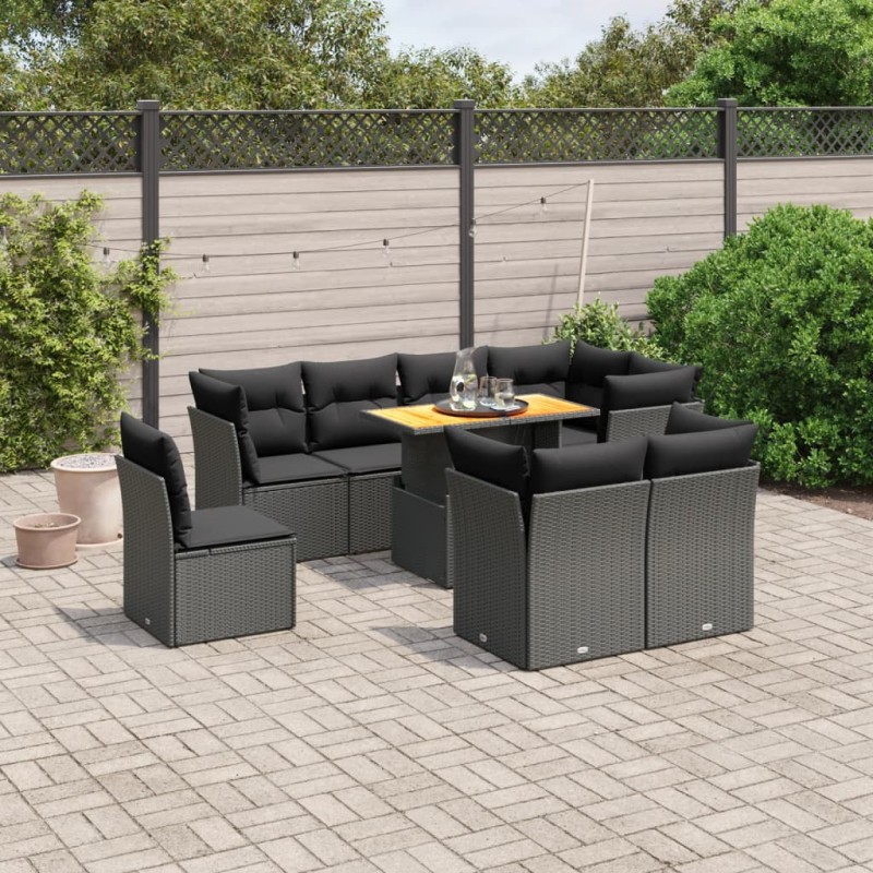vidaXL Set de sofás de jardín 8 piezas y cojines ratán sintético negro vidaXL Set de sofás de jardín 8 piezas y cojines ratán sintético negro