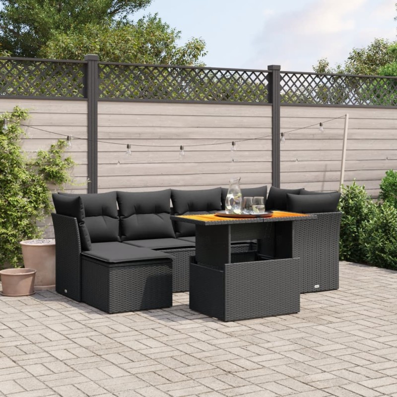 vidaXL Set de comedor de jardín 7 pzas y cojines ratán sintético negro vidaXL Set de comedor de jardín 7 pzas y cojines ratán sintético negro