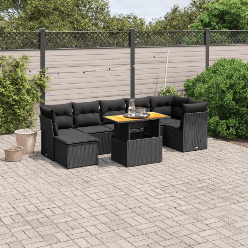 vidaXL Set de sofás de jardín 8 piezas y cojines ratán sintético negro vidaXL Set de sofás de jardín 8 piezas y cojines ratán sintético negro