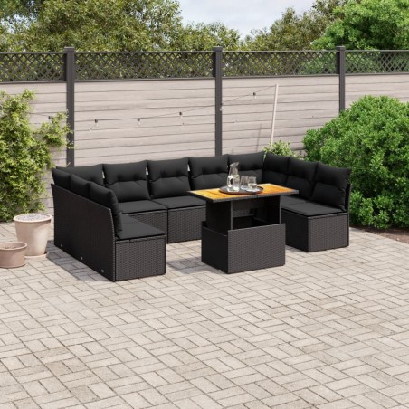 vidaXL Set de sofás de jardín 10 pzas cojines ratán sintético negro
