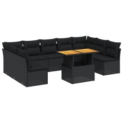 vidaXL Set de sofás de jardín 10 pzas cojines ratán sintético negro