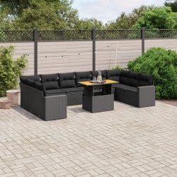 vidaXL Set de sofás de jardín 11 pzas y cojines ratán sintético negro
