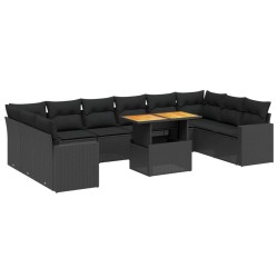 vidaXL Set de sofás de jardín 11 pzas y cojines ratán sintético negro