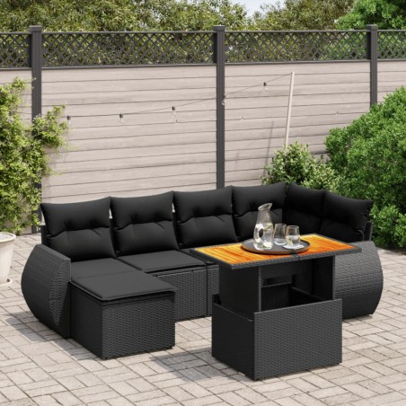 vidaXL Set de sofás de jardín 6 piezas y cojines ratán sintético negro
