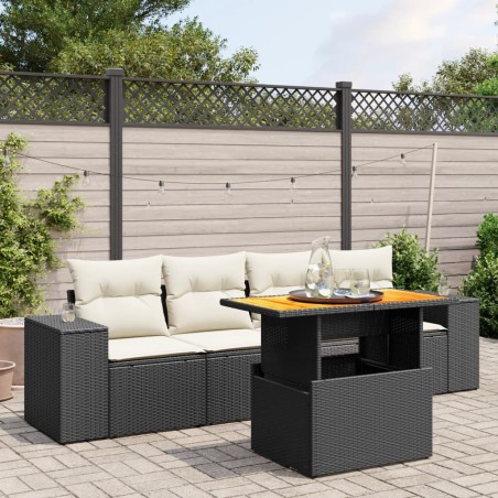 vidaXL Set de muebles de jardín 5 pzas y cojines ratán sintético negro