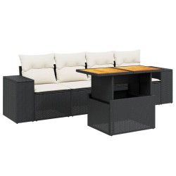 vidaXL Set de muebles de jardín 5 pzas y cojines ratán sintético negro