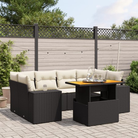 vidaXL Set de comedor de jardín 7 pzas y cojines ratán sintético negro
