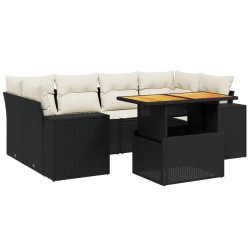 vidaXL Set de comedor de jardín 7 pzas y cojines ratán sintético negro