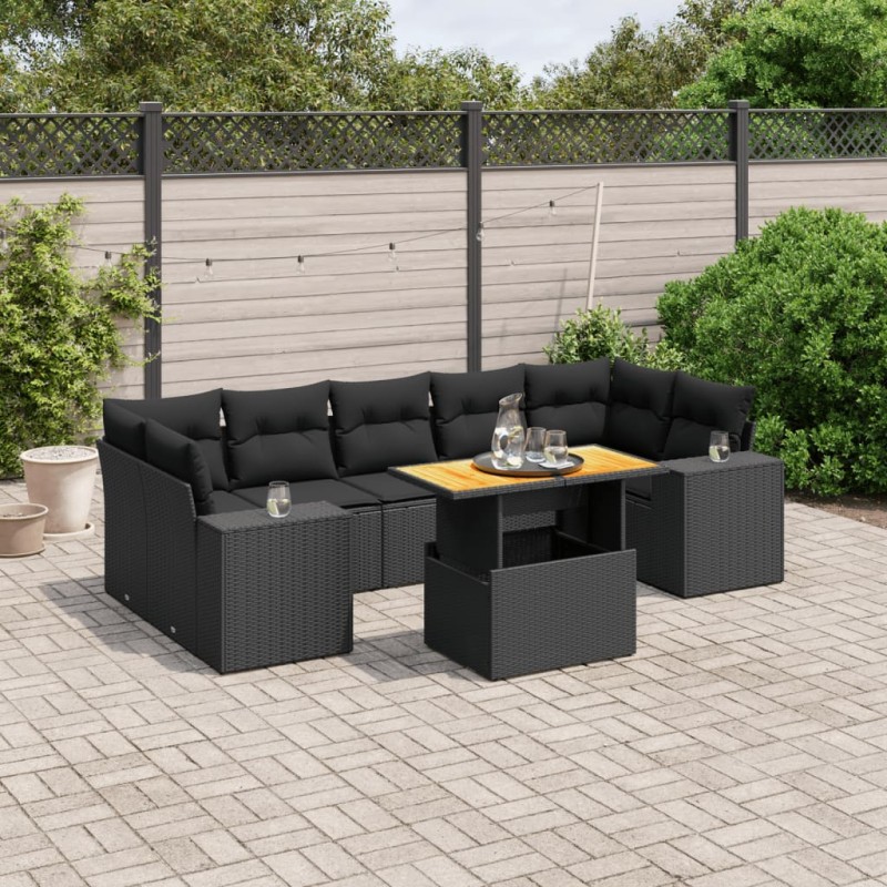 vidaXL Set de sofás de jardín 8 piezas y cojines ratán sintético negro vidaXL Set de sofás de jardín 8 piezas y cojines ratán sintético negro