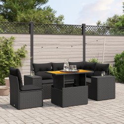 vidaXL Set de sofás de jardín 6 piezas y cojines ratán sintético negro