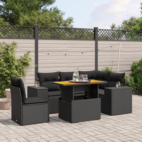 vidaXL Set de sofás de jardín 6 piezas y cojines ratán sintético negro