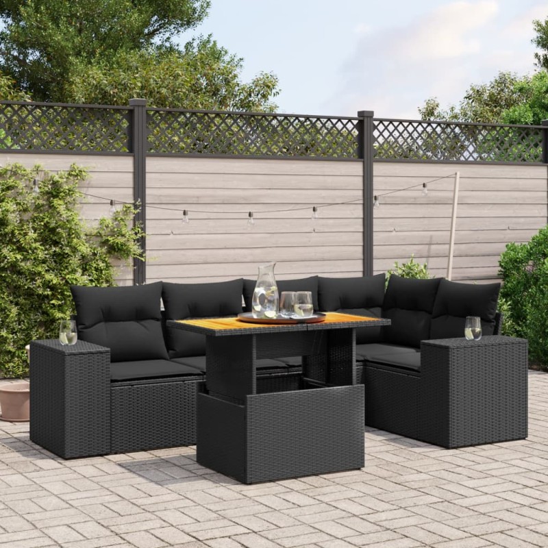 vidaXL Set de sofás de jardín 6 piezas y cojines ratán sintético negro vidaXL Set de sofás de jardín 6 piezas y cojines ratán sintético negro