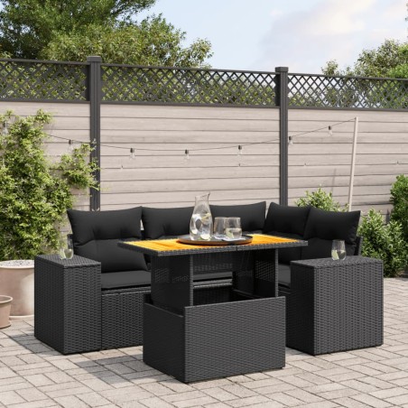 vidaXL Set de muebles de jardín 5 pzas y cojines ratán sintético negro