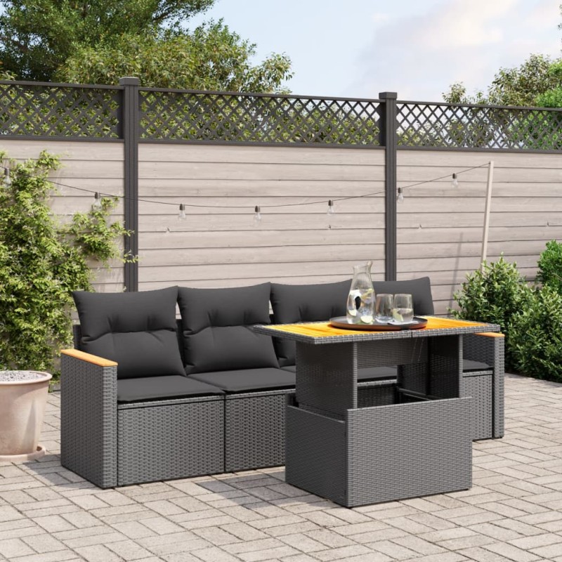 vidaXL Set de muebles de jardín 5 pzas y cojines ratán sintético negro vidaXL Set de muebles de jardín 5 pzas y cojines ratán sintético negro