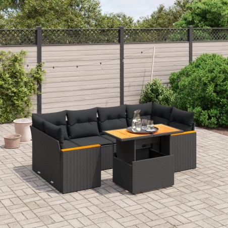 vidaXL Set de comedor de jardín 7 pzas y cojines ratán sintético negro
