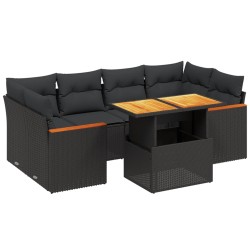 vidaXL Set de comedor de jardín 7 pzas y cojines ratán sintético negro