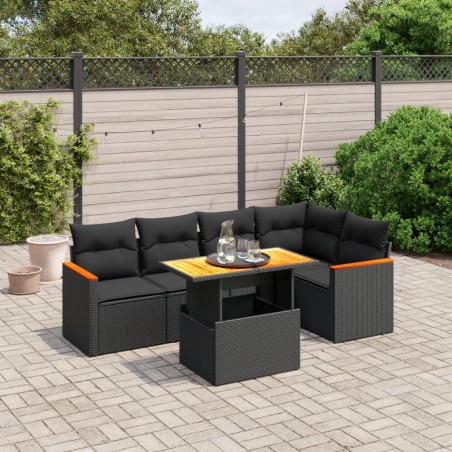 vidaXL Set de sofás de jardín 6 piezas y cojines ratán sintético negro