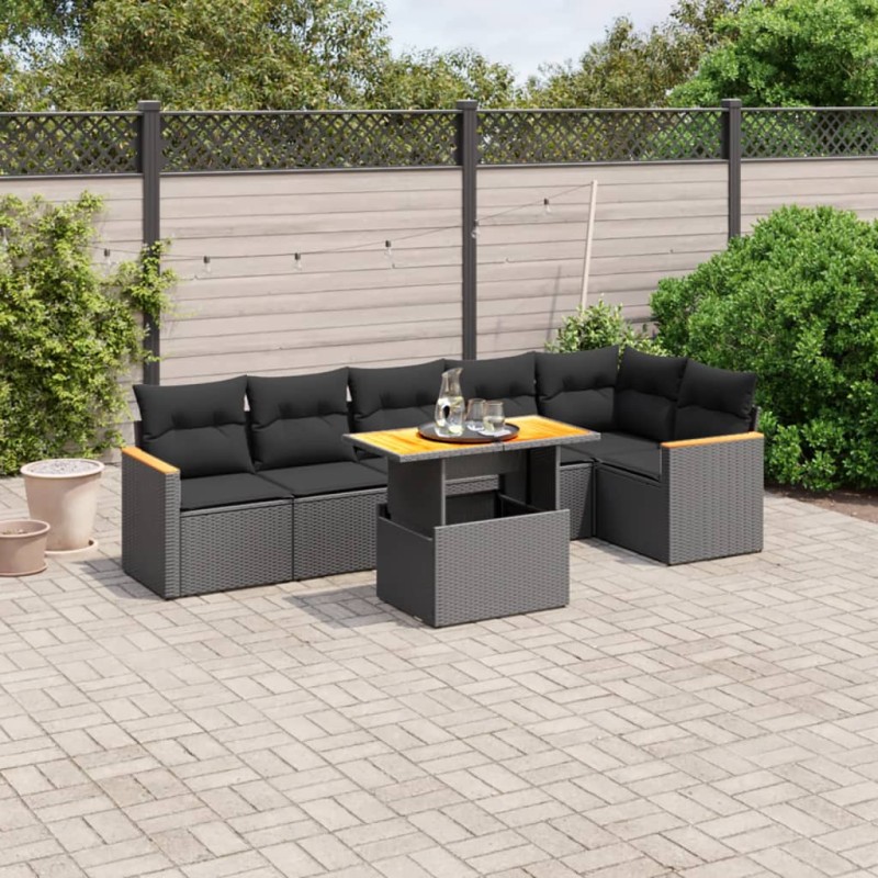 vidaXL Set de comedor de jardín 7 pzas y cojines ratán sintético negro vidaXL Set de comedor de jardín 7 pzas y cojines ratán sintético negro