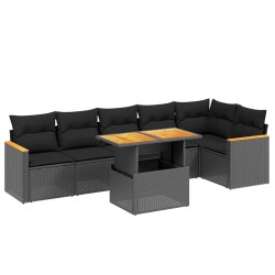 vidaXL Set de comedor de jardín 7 pzas y cojines ratán sintético negro