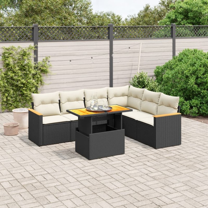 vidaXL Set de comedor de jardín 7 pzas y cojines ratán sintético negro vidaXL Set de comedor de jardín 7 pzas y cojines ratán sintético negro