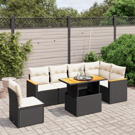 vidaXL Set de comedor de jardín 7 pzas y cojines ratán sintético negro