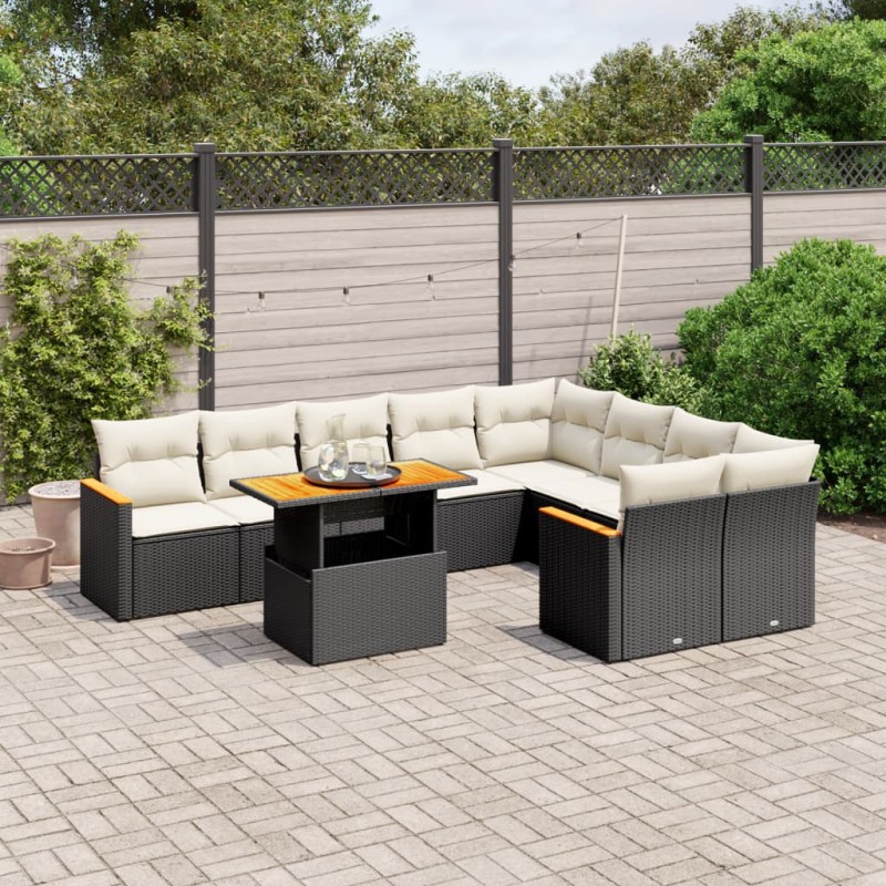 vidaXL Set de sofás de jardín 10 pzas cojines ratán sintético negro vidaXL Set de sofás de jardín 10 pzas cojines ratán sintético negro