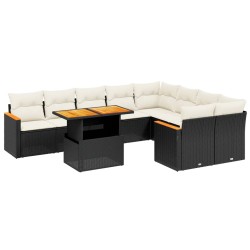 vidaXL Set de sofás de jardín 10 pzas cojines ratán sintético negro