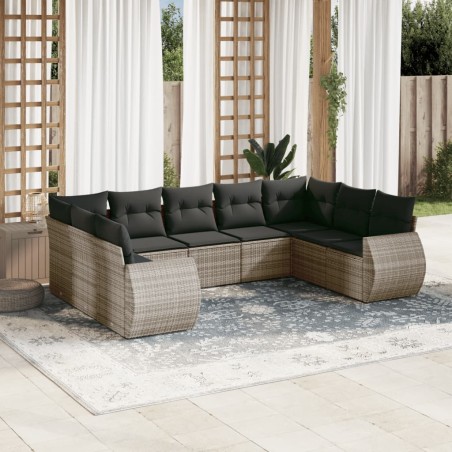 vidaXL Set de muebles de jardín 9 pzas y cojines ratán sintético gris