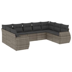 vidaXL Set de muebles de jardín 9 pzas y cojines ratán sintético gris