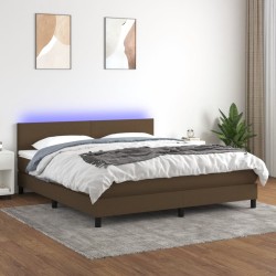 vidaXL Cama box spring con colchón LED tela marrón oscuro 160x200 cm