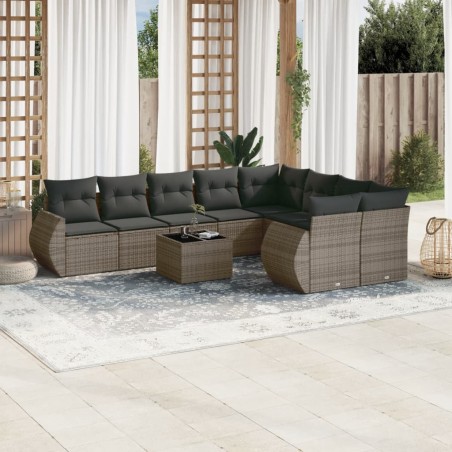 vidaXL Set de sofás de jardín 10 pzas con cojines ratán sintético gris