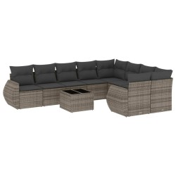 vidaXL Set de sofás de jardín 10 pzas con cojines ratán sintético gris