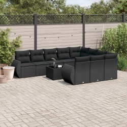 vidaXL Set de sofás de jardín 11 pzas y cojines ratán sintético negro