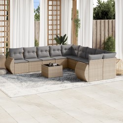 vidaXL Set de sofás de jardín 11pzas con cojines ratán sintético beige