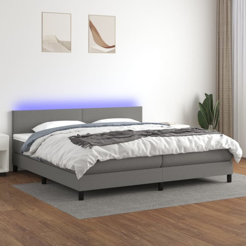 vidaXL Cama box spring con colchón y LED tela gris oscuro 200x200 cm vidaXL Cama box spring con colchón y LED tela gris oscuro 200x200 cm