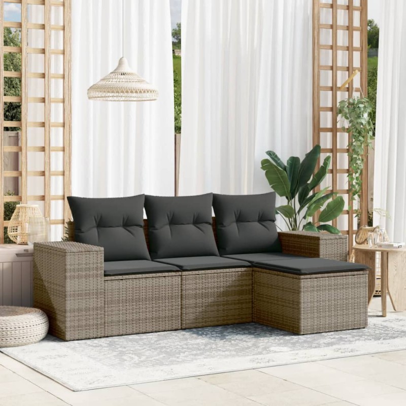 vidaXL Set de sofás de jardín 4 pzas y cojines ratán sintético gris vidaXL Set de sofás de jardín 4 pzas y cojines ratán sintético gris