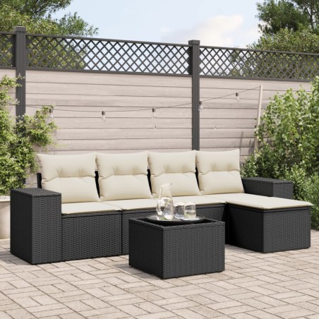 vidaXL Set de sofás de jardín 6 piezas y cojines ratán sintético negro