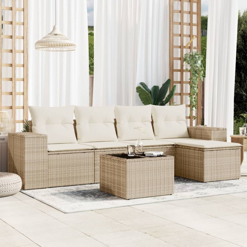 vidaXL Juego de sofás jardín con cojines 6 pzas ratán sintético beige vidaXL Juego de sofás jardín con cojines 6 pzas ratán sintético beige
