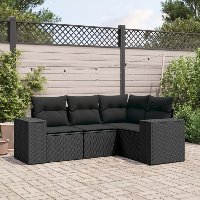 vidaXL Juego de sofás jardín 4 pzas con cojines ratán sintético negro vidaXL Juego de sofás jardín 4 pzas con cojines ratán sintético negro