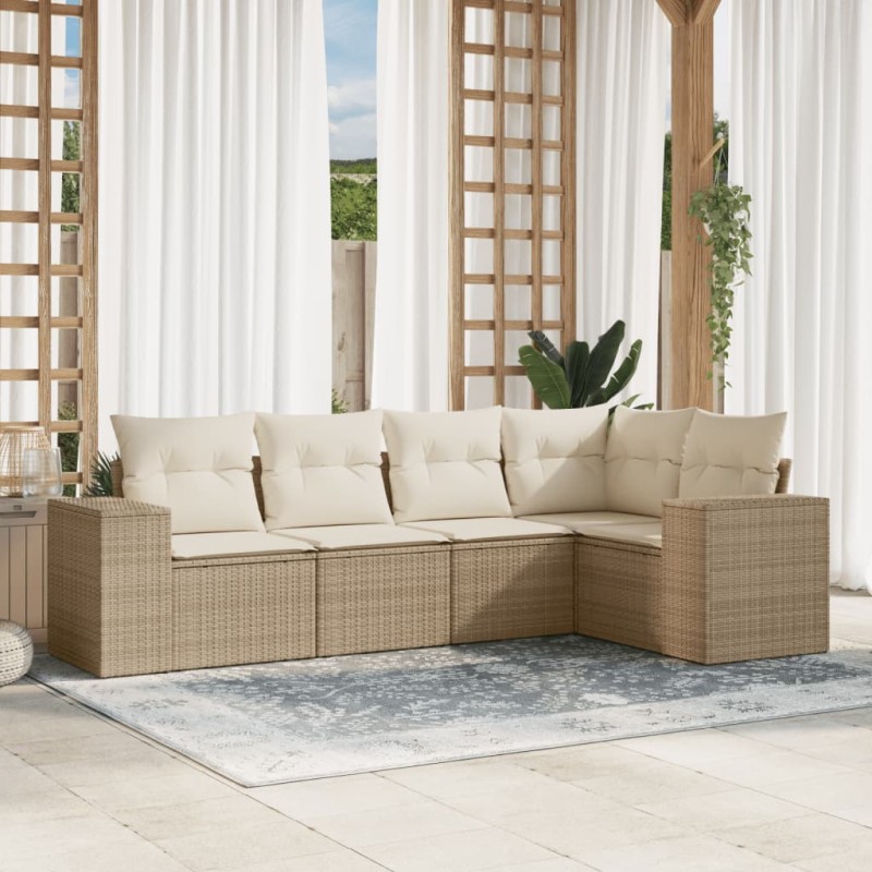 vidaXL Juego de sofás jardín con cojines 5 pzas ratán sintético beige vidaXL Juego de sofás jardín con cojines 5 pzas ratán sintético beige