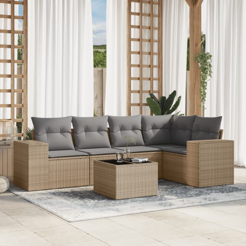 vidaXL Juego de sofás jardín con cojines 6 pzas ratán sintético beige vidaXL Juego de sofás jardín con cojines 6 pzas ratán sintético beige
